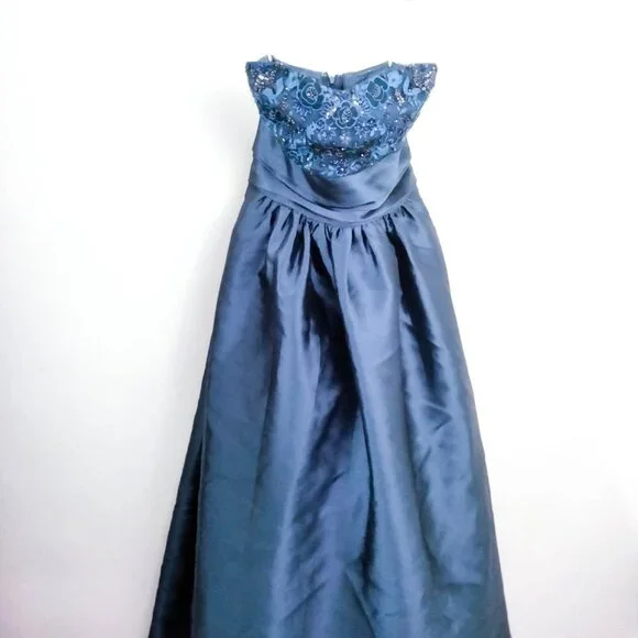 Marchesa Notte Strapless Navy Sequin Embellished Mikado Gown 6 - Picture 5 of 14
